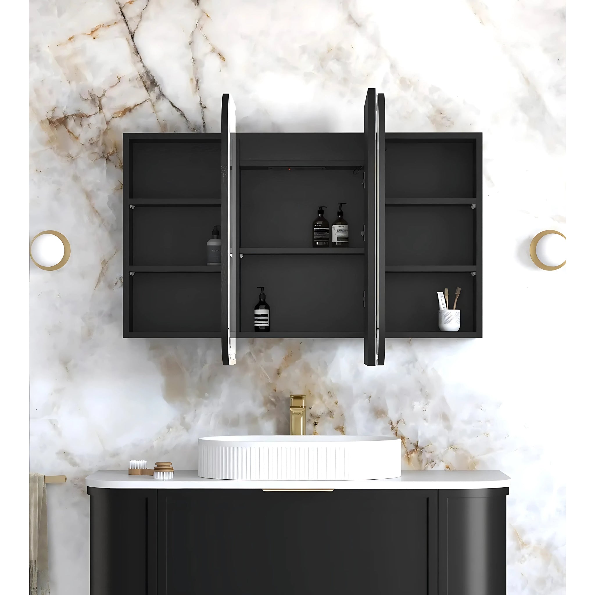 OTTI NEWPORT BLACK OAK LED SHAVING CABINET WITH POWERPOINT 1200X750MM