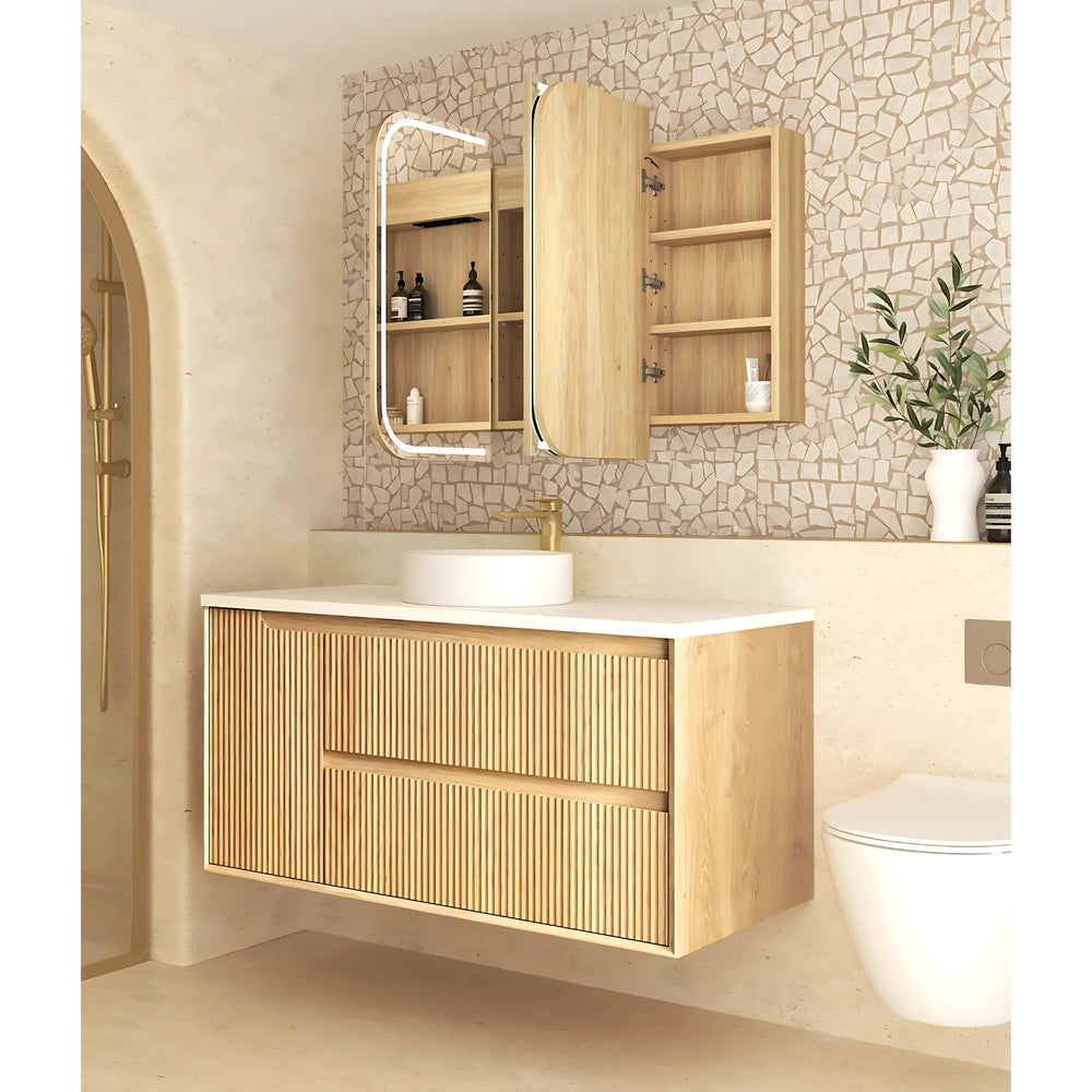 OTTI NEWPORT NATURAL OAK LED SHAVING CABINET WITH POWERPOINT 3 COLOUR LIGHTS 1200X750MM