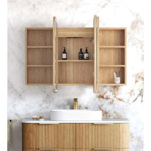 OTTI NEWPORT WOODLAND OAK LED SHAVING CABINET WITH POWERPOINT 3 COLOUR LIGHTS 1200X750MM
