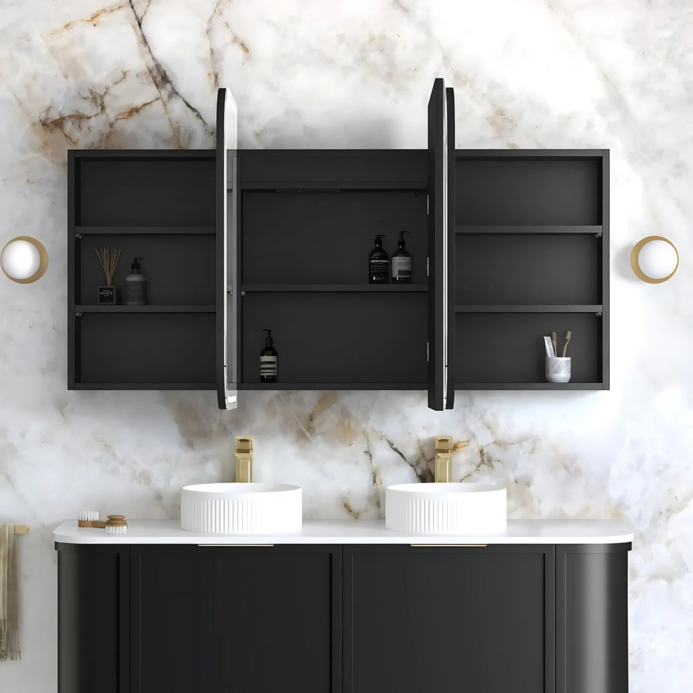 OTTI NEWPORT BLACK OAK LED SHAVING CABINET WITH POWERPOINT 1500X750MM