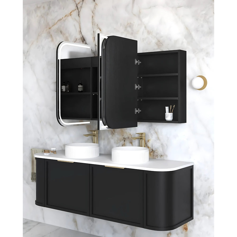 OTTI NEWPORT BLACK OAK LED SHAVING CABINET WITH POWERPOINT 1500X750MM