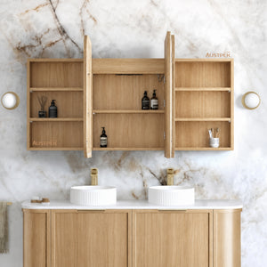 OTTI NEWPORT NATURAL OAK LED SHAVING CABINET WITH POWERPOINT 3 COLOUR LIGHTS 1500X750MM