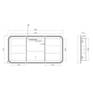OTTI NEWPORT SABLE WALNUT LED SHAVING CABINET WITH POWERPOINT 1500X750MM