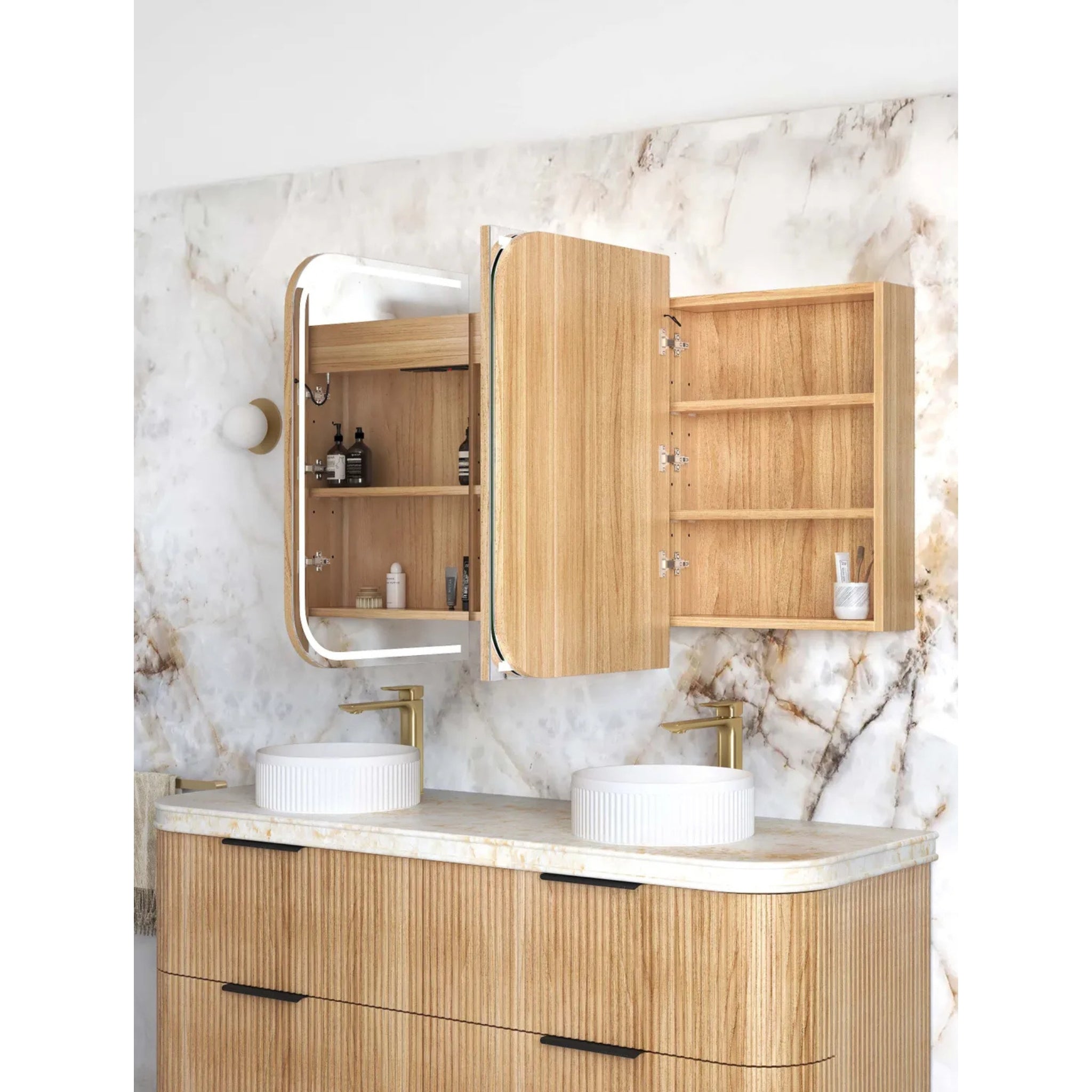 OTTI NEWPORT WOODLAND OAK LED SHAVING CABINET WITH POWERPOINT 3 COLOUR LIGHTS 1500X750MM