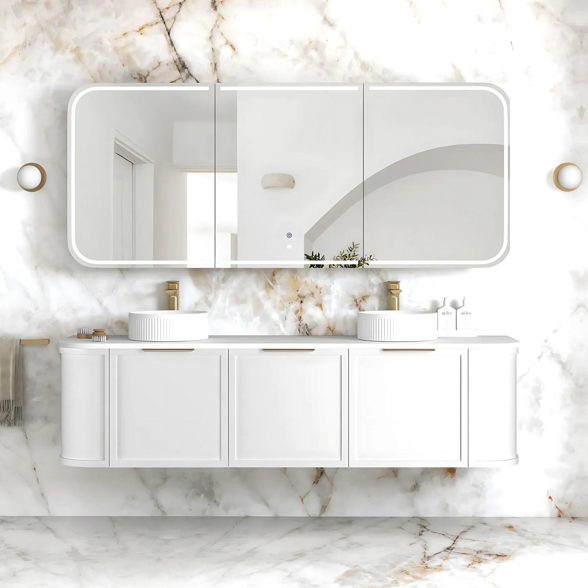 OTTI NEWPORT MATTE WHITE LED SHAVING CABINET WITH POWERPOINT 1800X750MM