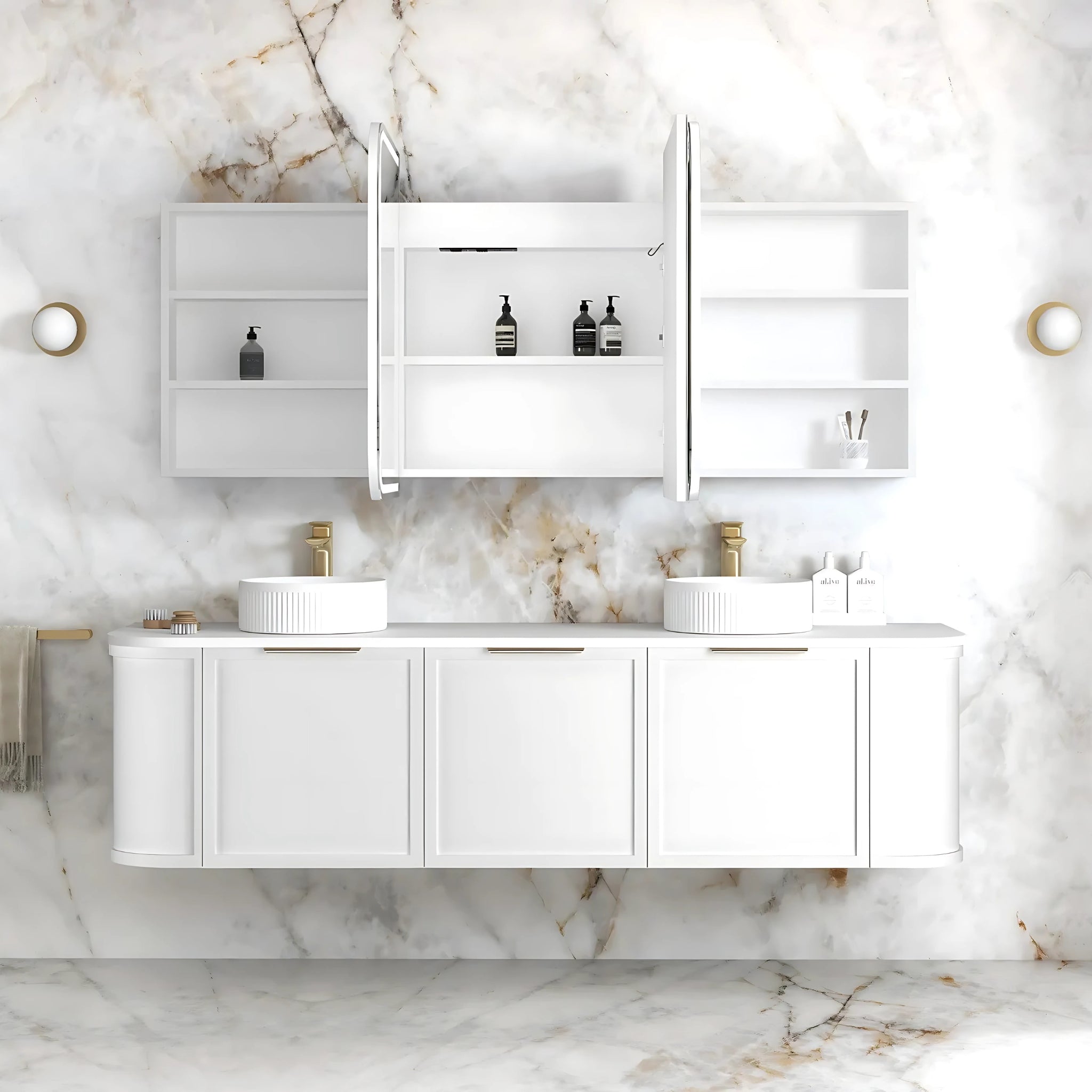 OTTI NEWPORT MATTE WHITE LED SHAVING CABINET WITH POWERPOINT 1800X750MM