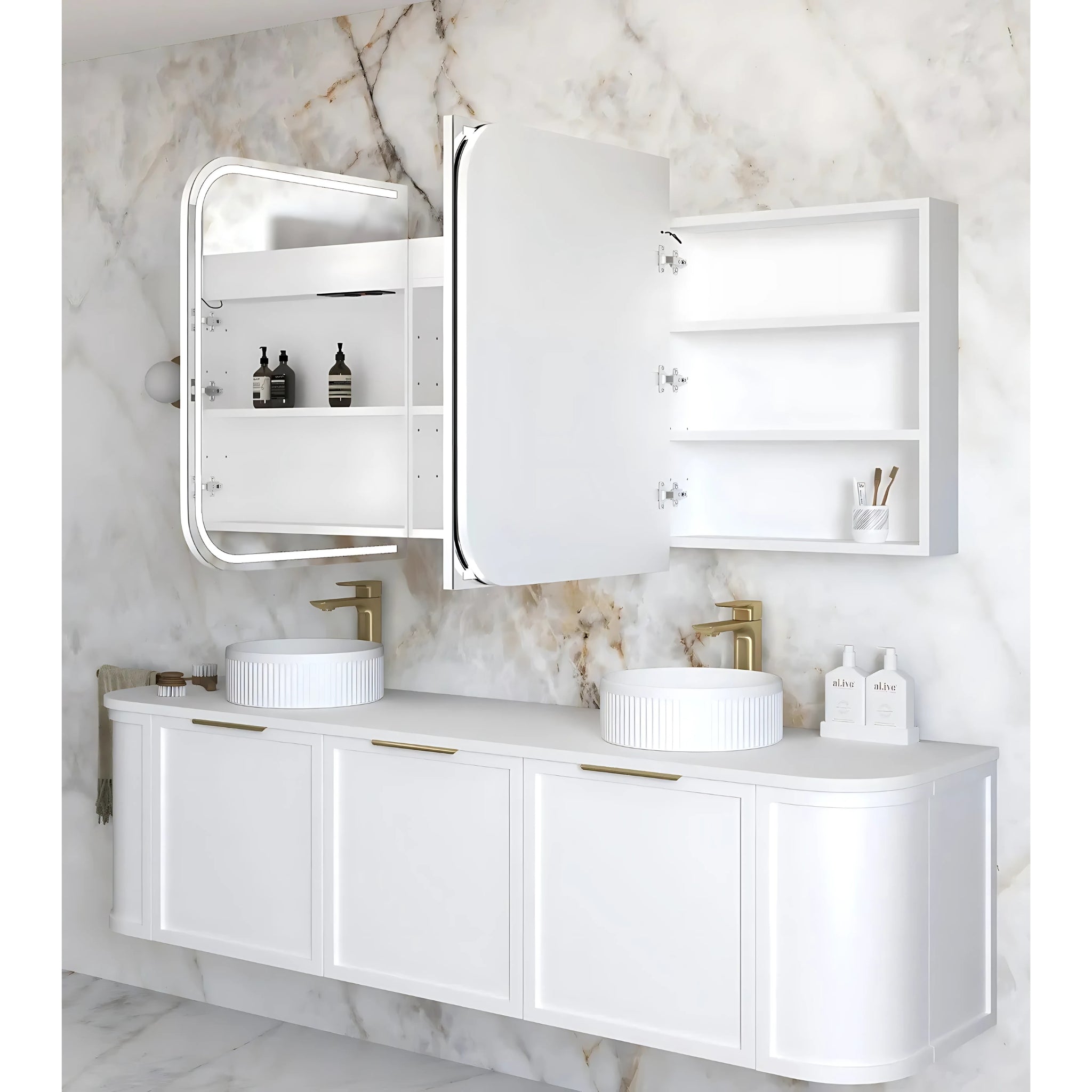 OTTI NEWPORT MATTE WHITE LED SHAVING CABINET WITH POWERPOINT 1800X750MM