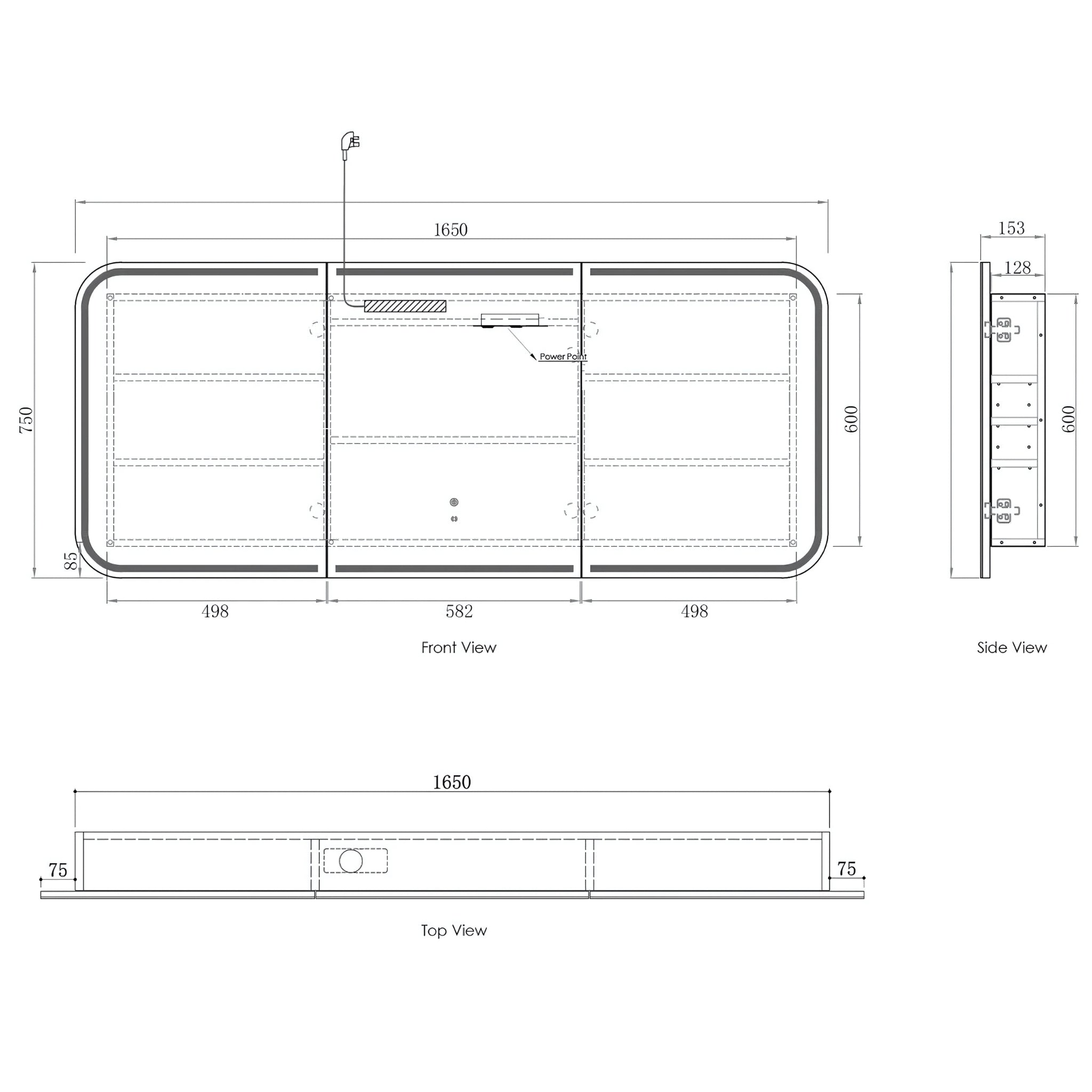 OTTI NEWPORT MATTE WHITE LED SHAVING CABINET WITH POWERPOINT 1800X750MM