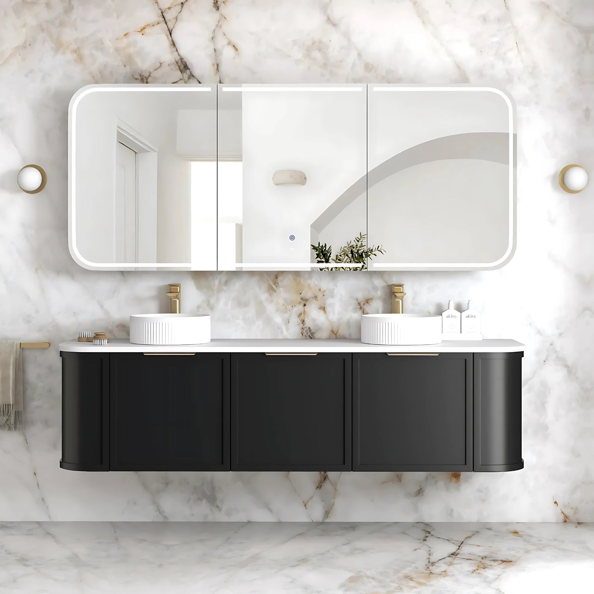 OTTI NEWPORT BLACK OAK LED SHAVING CABINET WITH POWERPOINT 1800X750MM