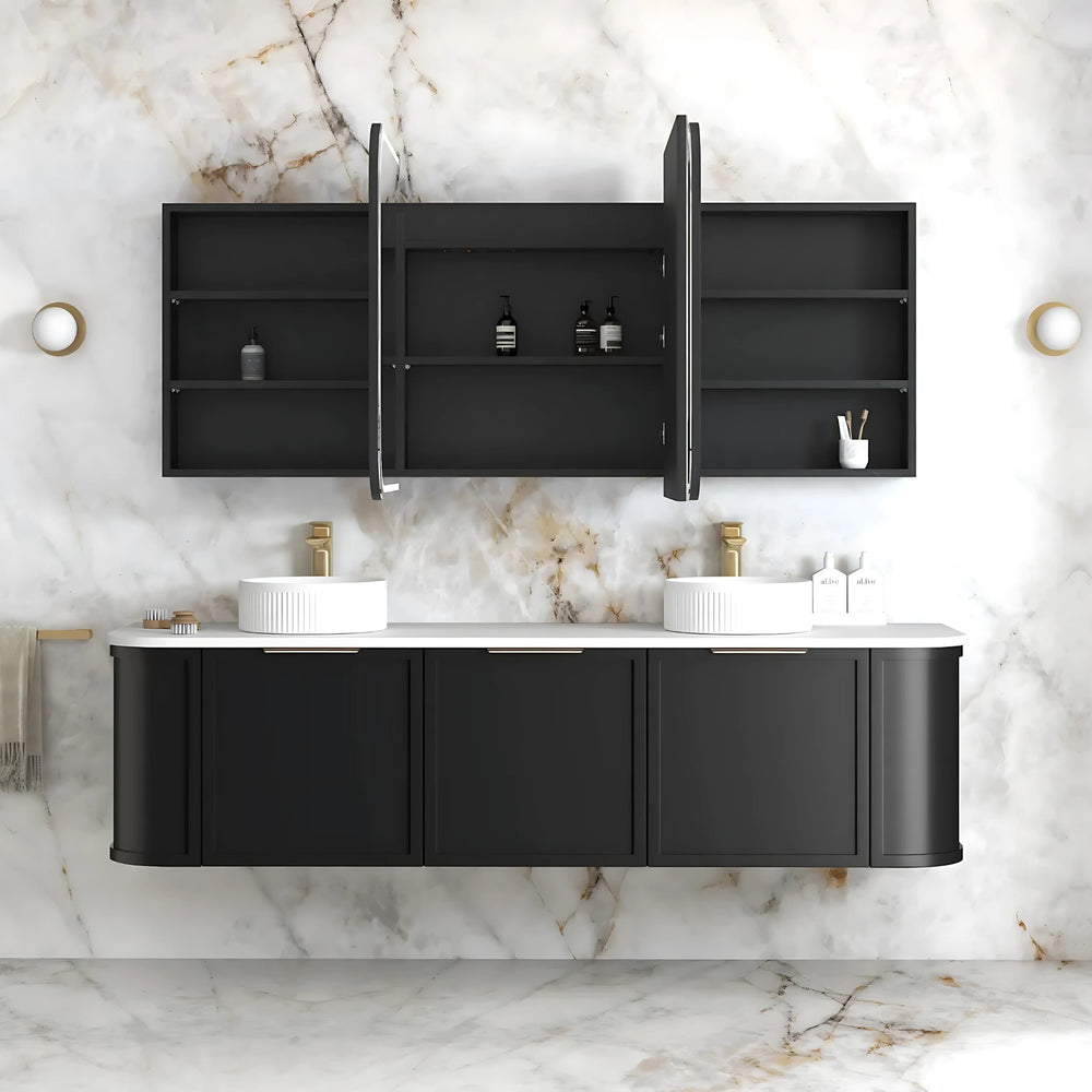 OTTI NEWPORT BLACK OAK LED SHAVING CABINET WITH POWERPOINT 1800X750MM