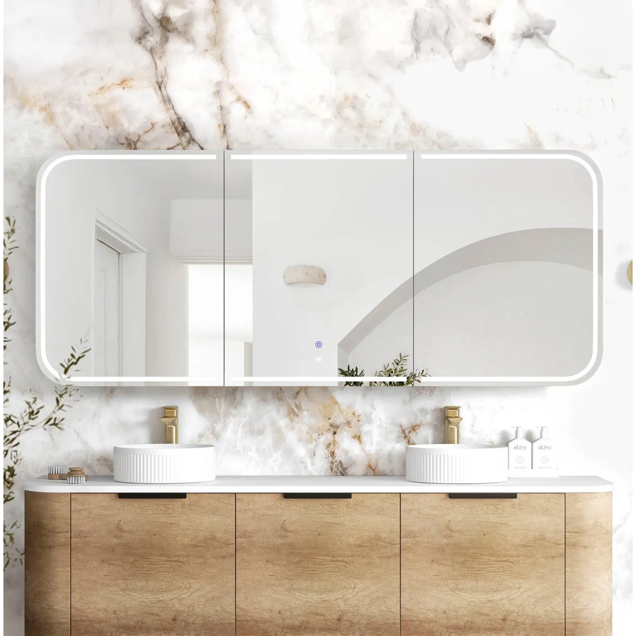OTTI NEWPORT NATURAL OAK LED SHAVING CABINET WITH POWERPOINT 1800X750MM