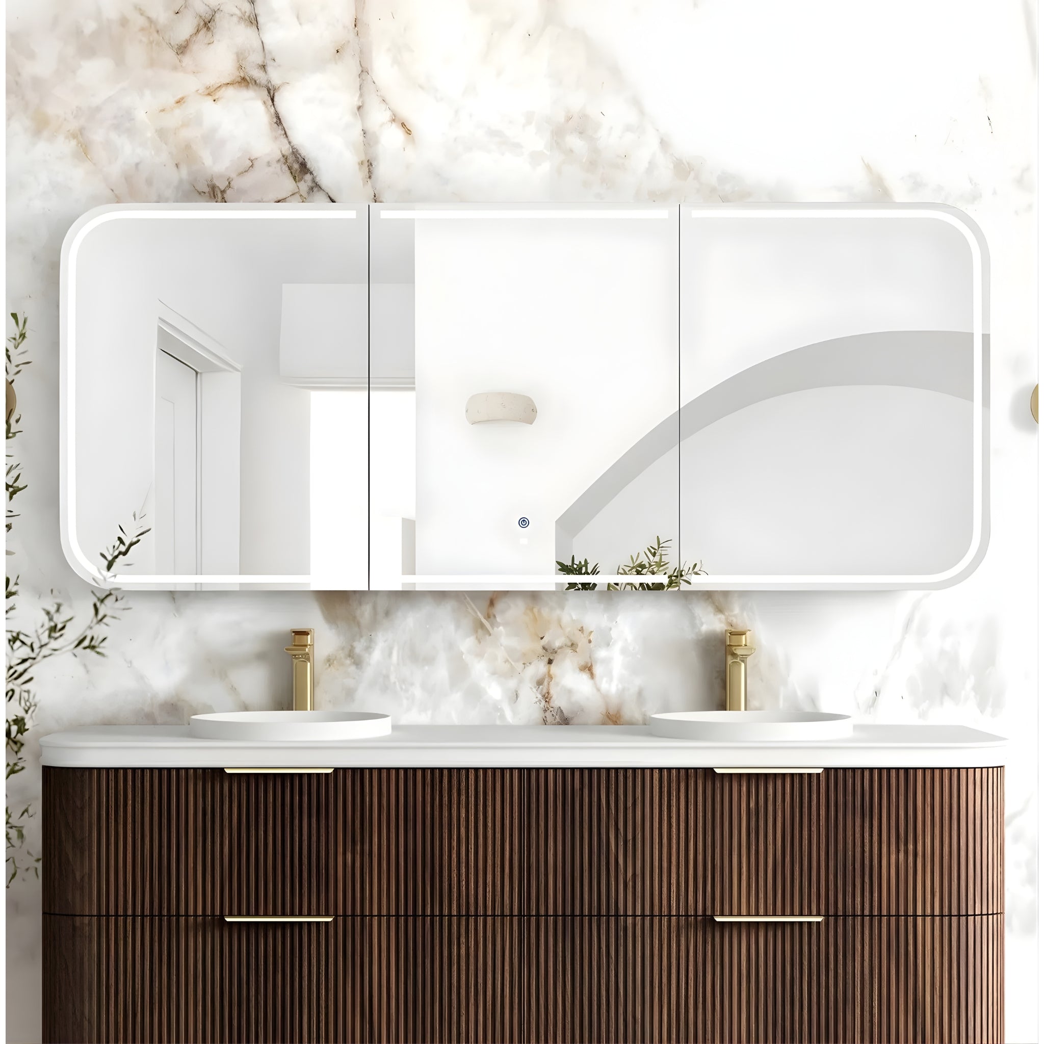 OTTI NEWPORT SABLE WALNUT LED SHAVING CABINET WITH POWERPOINT 1800X750MM