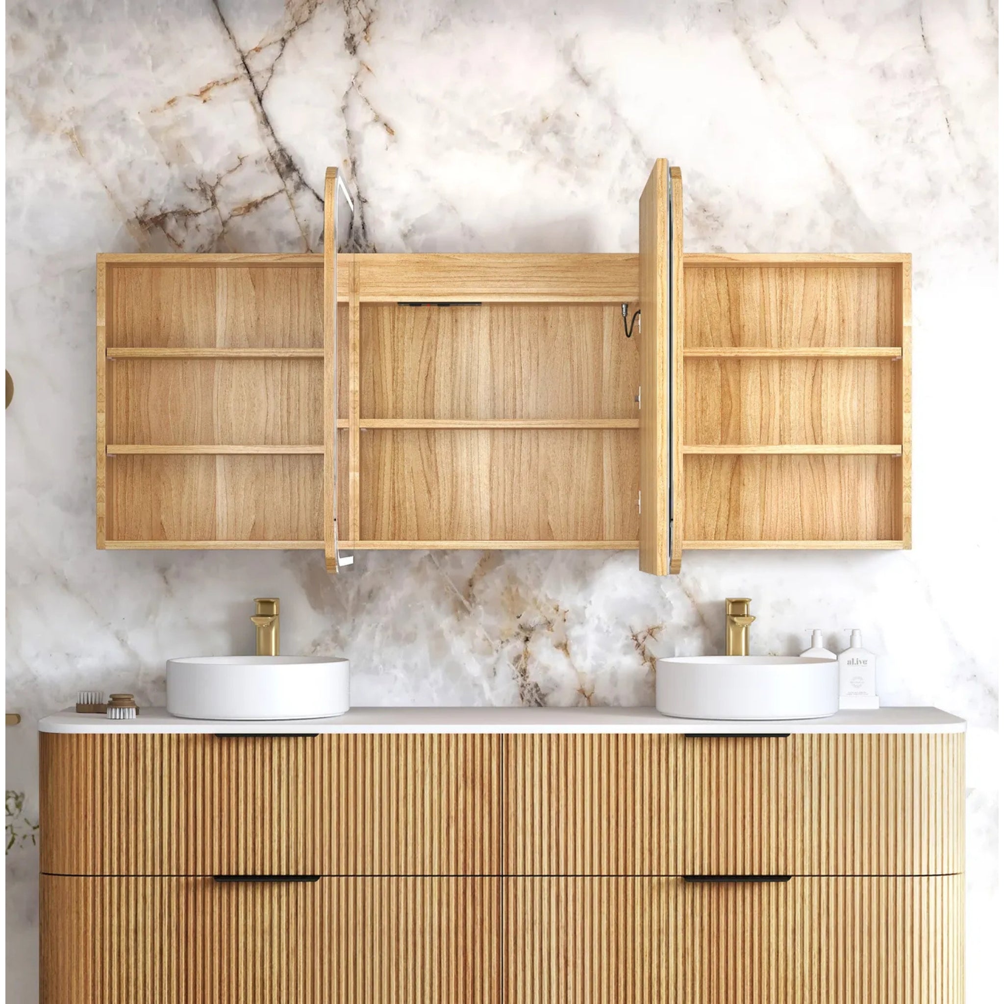 OTTI NEWPORT WOODLAND OAK LED SHAVING CABINET WITH POWERPOINT 3 COLOUR LIGHTS 1800X750MM