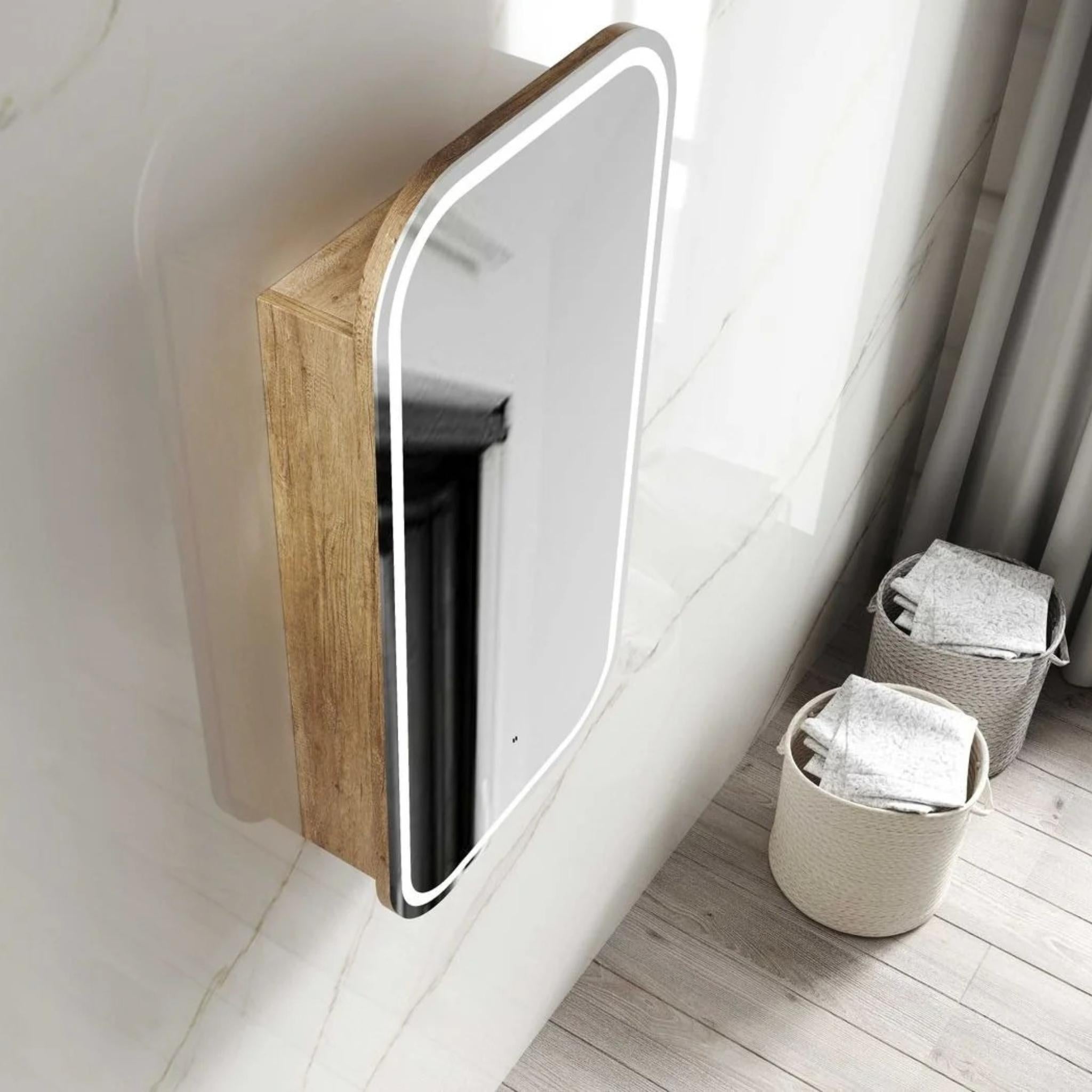 OTTI NEWPORT NATURAL OAK LED SHAVING CABINET WITH POWERPOINT 450X900MM