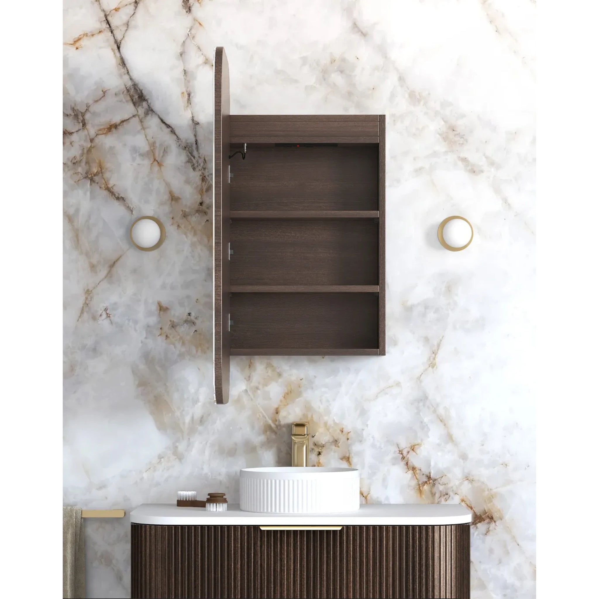 OTTI NEWPORT SABLE WALNUT LED SHAVING CABINET WITH POWERPOINT 3 COLOUR LIGHTS 450X900MM