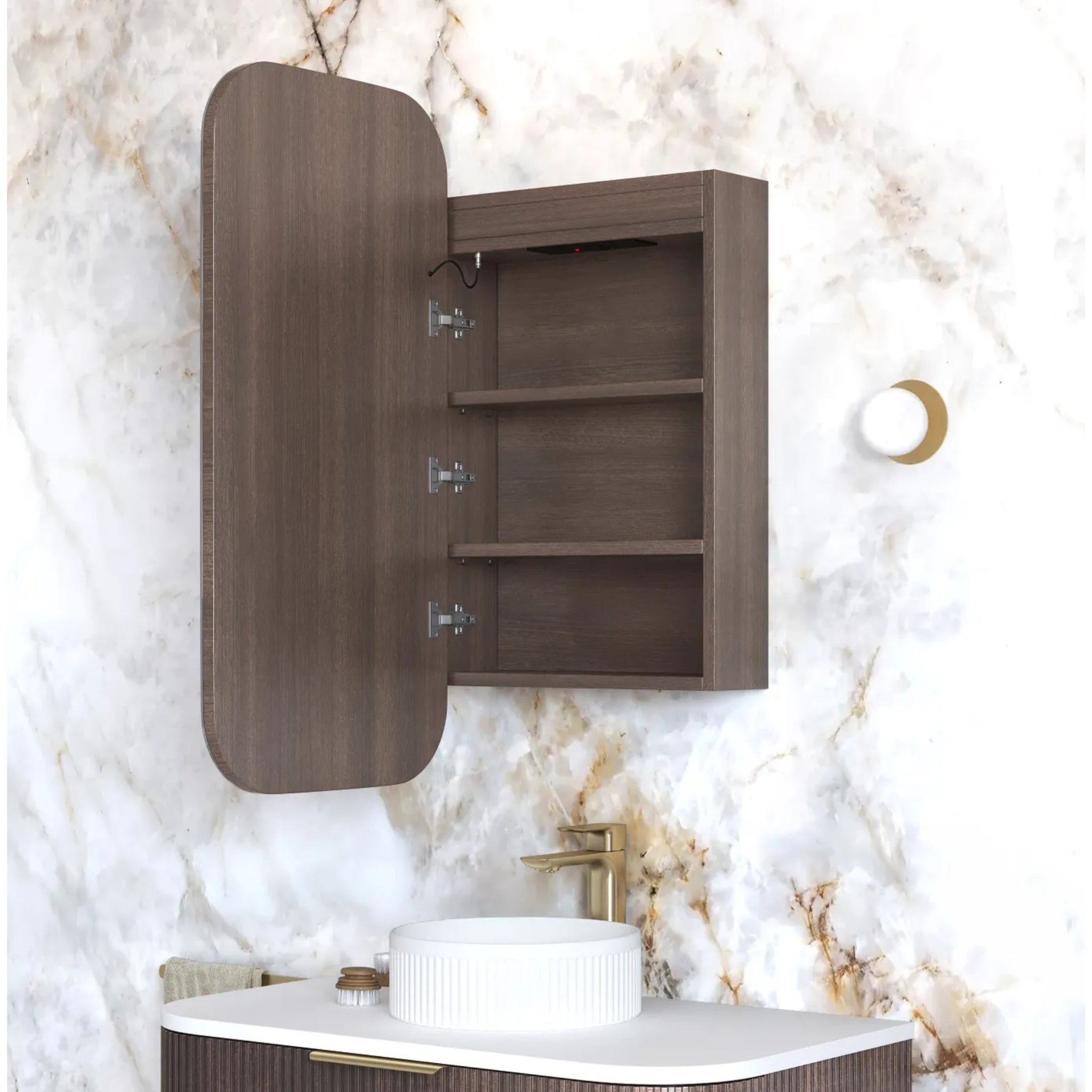OTTI NEWPORT SABLE WALNUT LED SHAVING CABINET WITH POWERPOINT 3 COLOUR LIGHTS 450X900MM