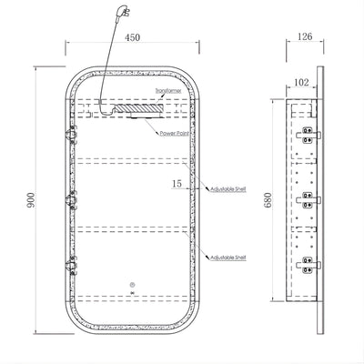 OTTI NEWPORT SABLE WALNUT LED SHAVING CABINET WITH POWERPOINT 450X900MM