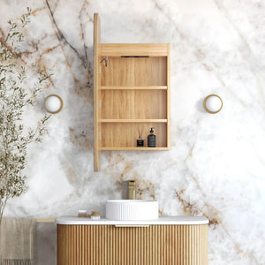 OTTI NEWPORT WOODLAND OAK LED SHAVING CABINET WITH POWERPOINT 3 COLOUR LIGHTS 450X900MM