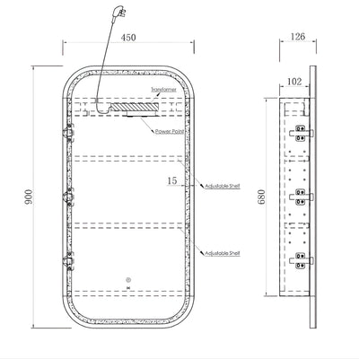 OTTI NEWPORT WOODLAND OAK LED SHAVING CABINET WITH POWERPOINT 900X450MM