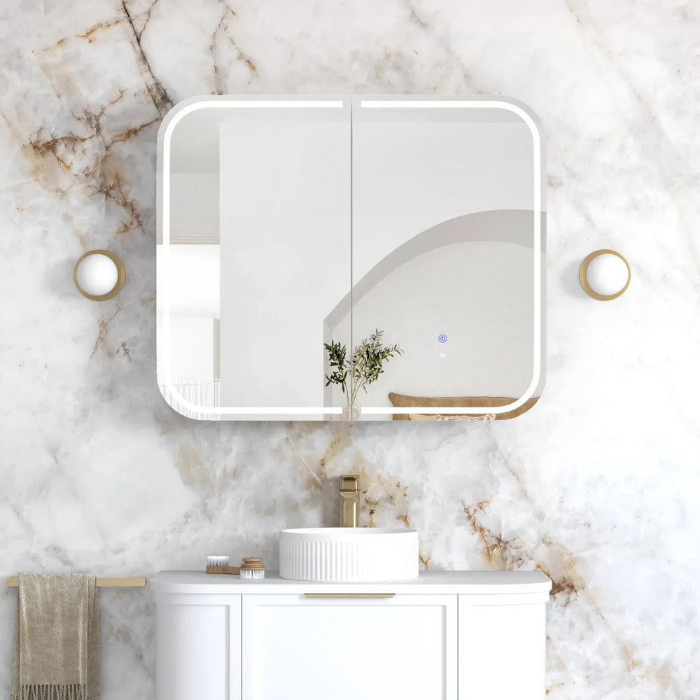 OTTI NEWPORT MATTE WHITE LED SHAVING CABINET WITH POWERPOINT 900X750MM