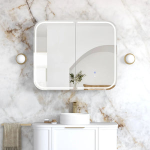 OTTI NEWPORT MATTE WHITE LED SHAVING CABINET WITH POWERPOINT 900X750MM