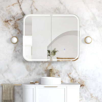 OTTI NEWPORT MATTE WHITE LED SHAVING CABINET WITH POWERPOINT 900X750MM