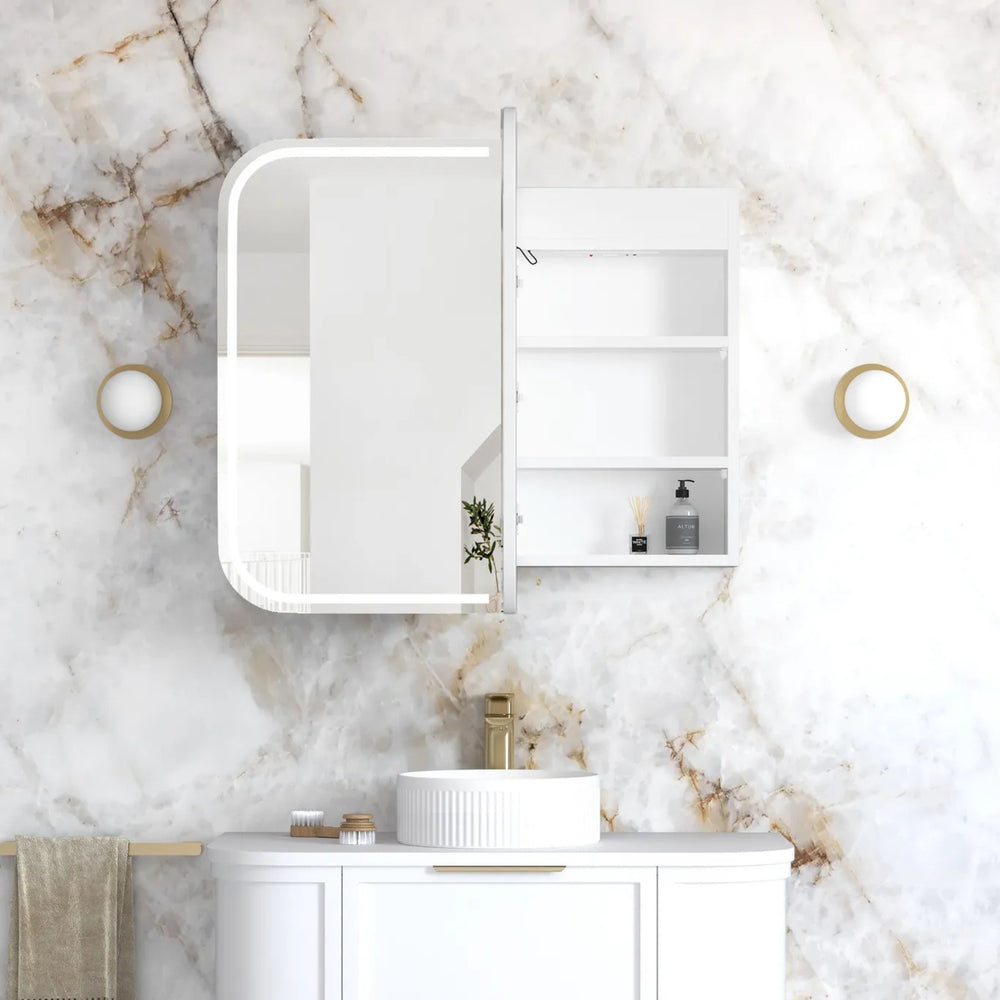 OTTI NEWPORT MATTE WHITE LED SHAVING CABINET WITH POWERPOINT 900X750MM