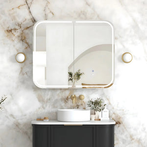 OTTI NEWPORT BLACK OAK LED SHAVING CABINET WITH POWERPOINT 900X750MM