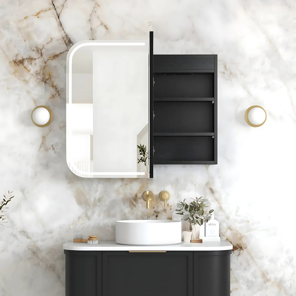 OTTI NEWPORT BLACK OAK LED SHAVING CABINET WITH POWERPOINT 900X750MM