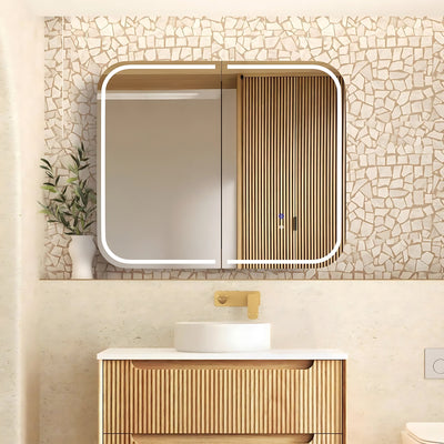 OTTI NEWPORT NATURAL OAK LED SHAVING CABINET WITH POWERPOINT 900X750MM