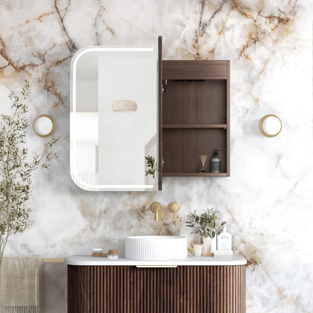 OTTI NEWPORT SABLE WALNUT LED SHAVING CABINET WITH POWERPOINT 3 COLOUR LIGHTS 900X750MM
