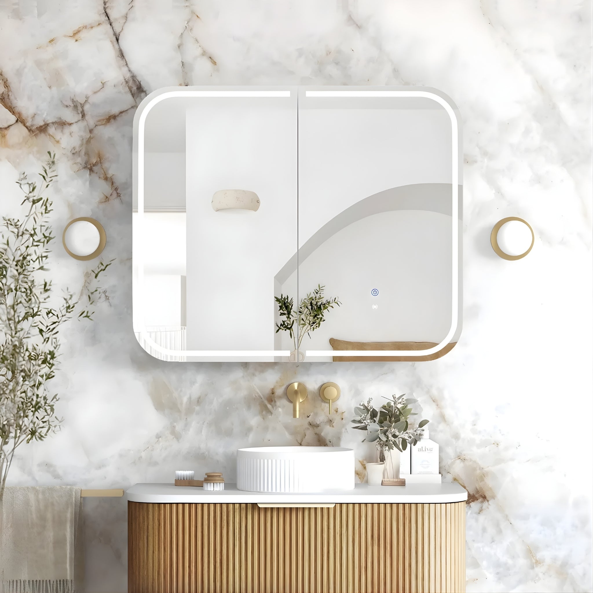 OTTI NEWPORT WOODLAND OAK LED SHAVING CABINET WITH POWERPOINT 900X750MM