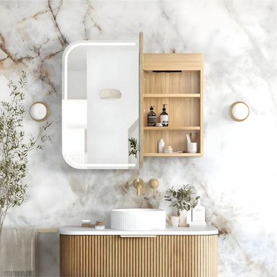 OTTI NEWPORT WOODLAND OAK LED SHAVING CABINET WITH POWERPOINT 900X750MM