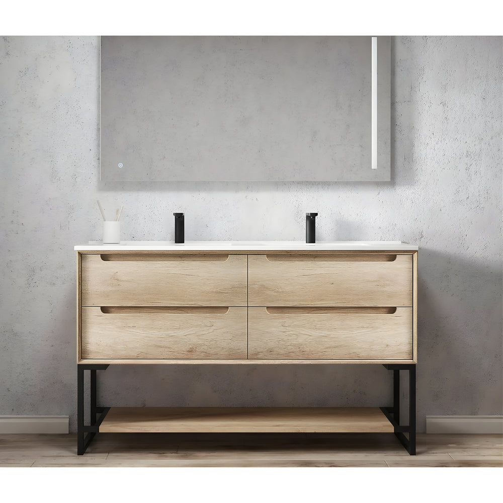 OTTI BYRON NATURAL OAK 1500MM DOUBLE BOWL FLOOR STANDING VANITY