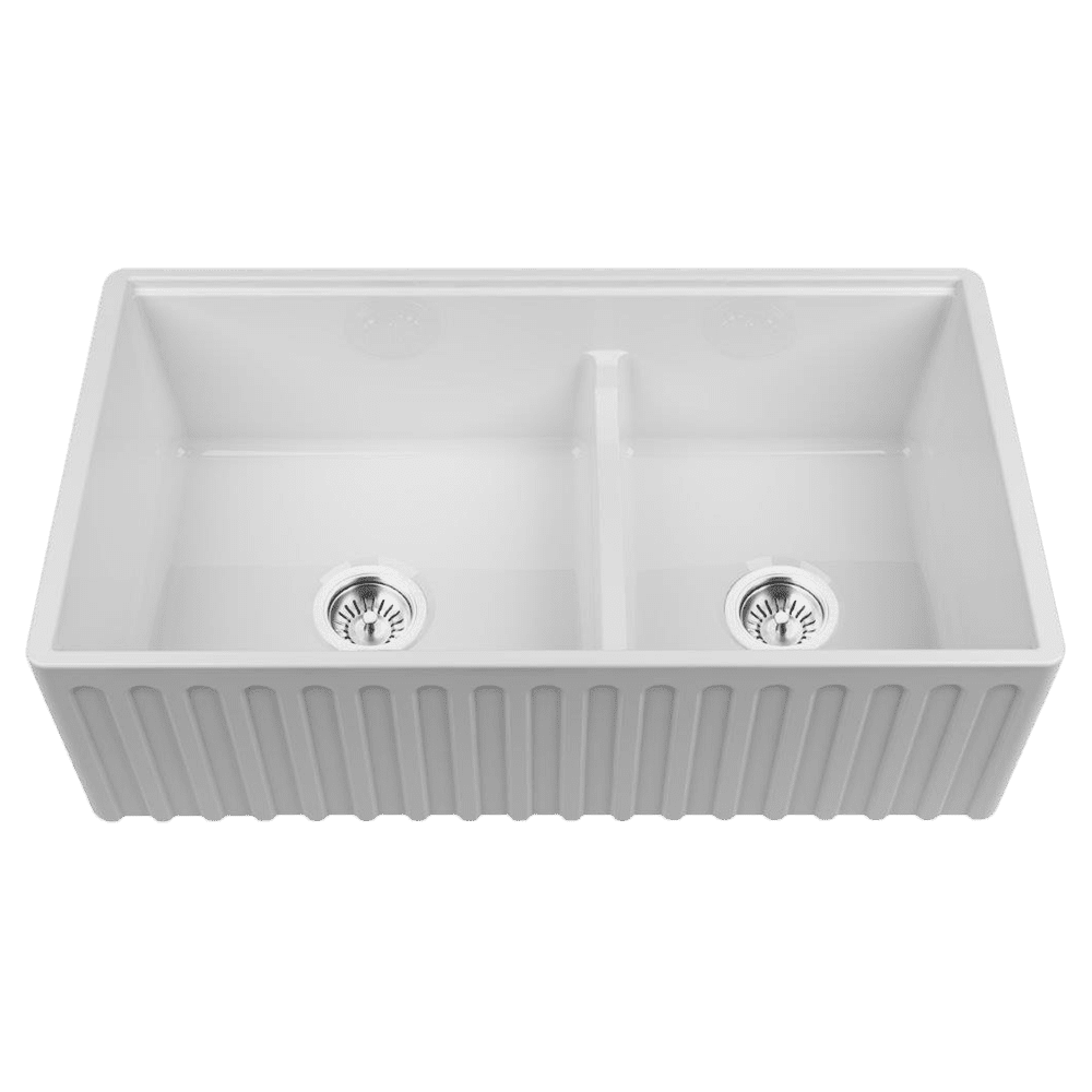 CHAMBORD LEGRANDE LARGE 1 & 1/2 BOWL REVERSIBLE FIRECLAY KITCHEN SINK WHITE 838MM