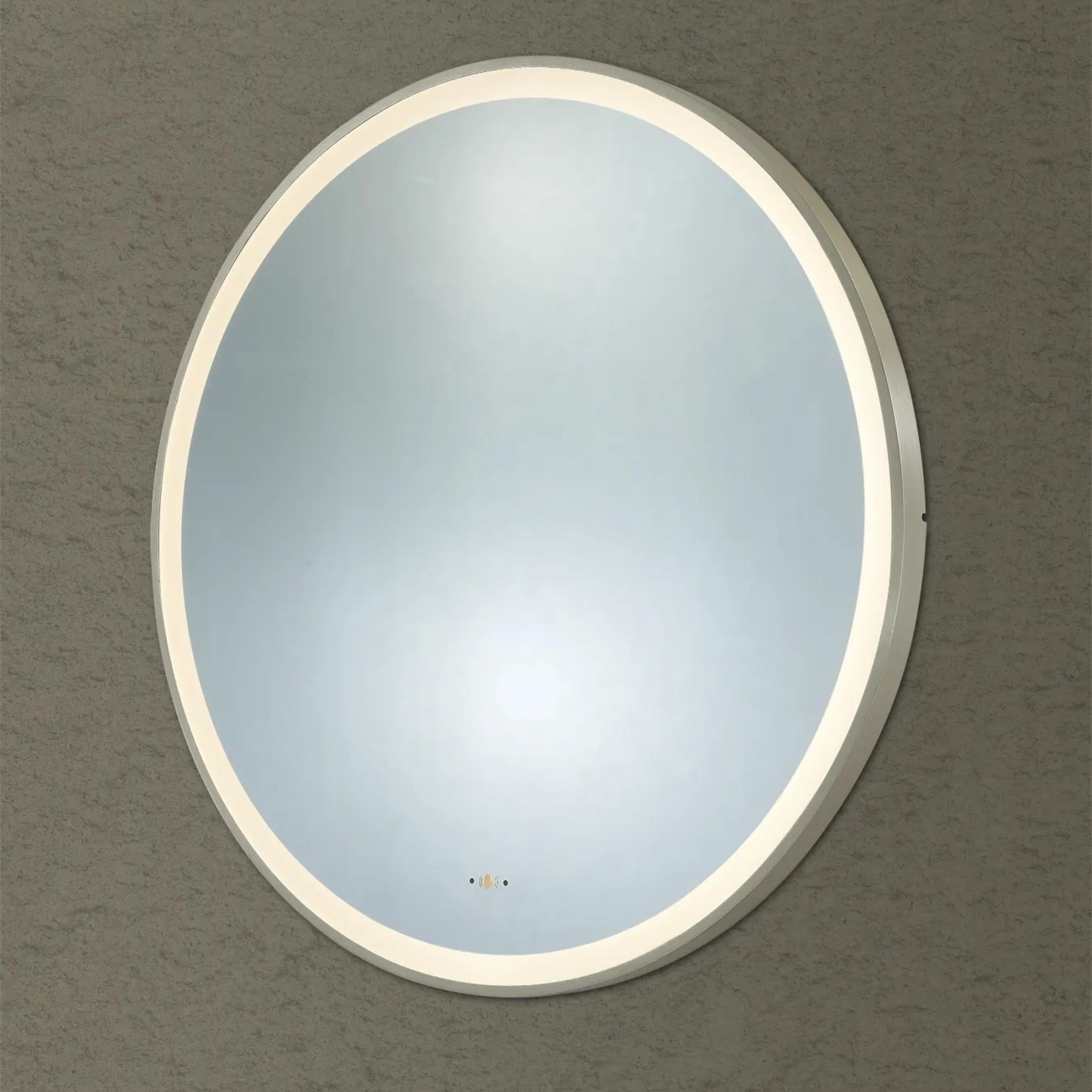 POSEIDON LUNA ROUND IRON FRAMED FRONTLIT LED MIRROR BRUSHED NICKEL 600X600MM