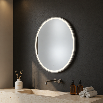POSEIDON LUNA ROUND IRON FRAMED FRONTLIT LED MIRROR GUN METAL 600X600MM