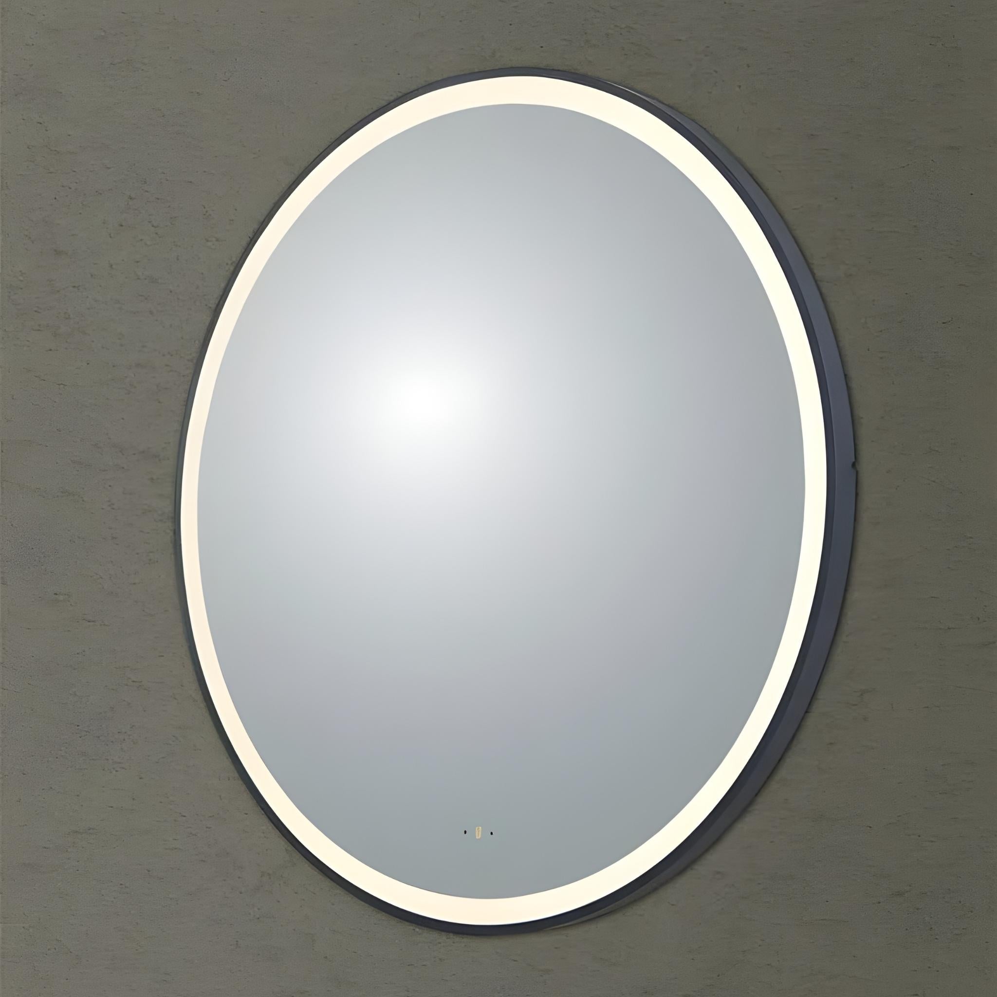 POSEIDON LUNA ROUND IRON FRAMED FRONTLIT LED MIRROR MATTE BLACK 600X600MM