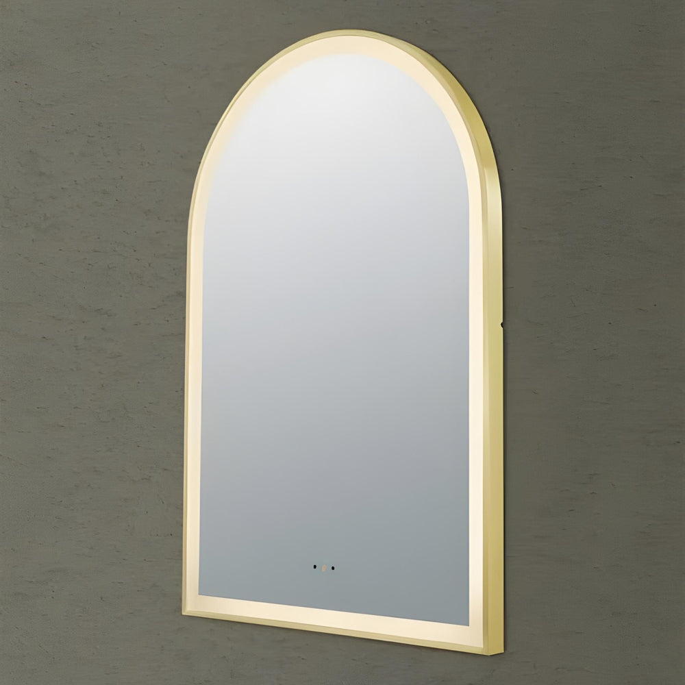 POSEIDON AURA ARCH IRON FRAMED FRONTLIT LED MIRROR BRUSHED GOLD 600X900MM
