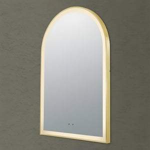 POSEIDON AURA ARCH IRON FRAMED FRONTLIT LED MIRROR BRUSHED GOLD 600X900MM