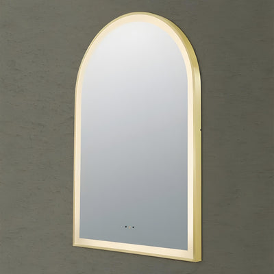 POSEIDON AURA ARCH IRON FRAMED FRONTLIT LED MIRROR BRUSHED GOLD 600X900MM