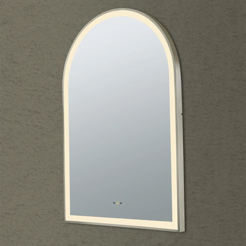 POSEIDON AURA ARCH IRON FRAMED FRONTLIT LED MIRROR BRUSHED NICKEL 600X900MM