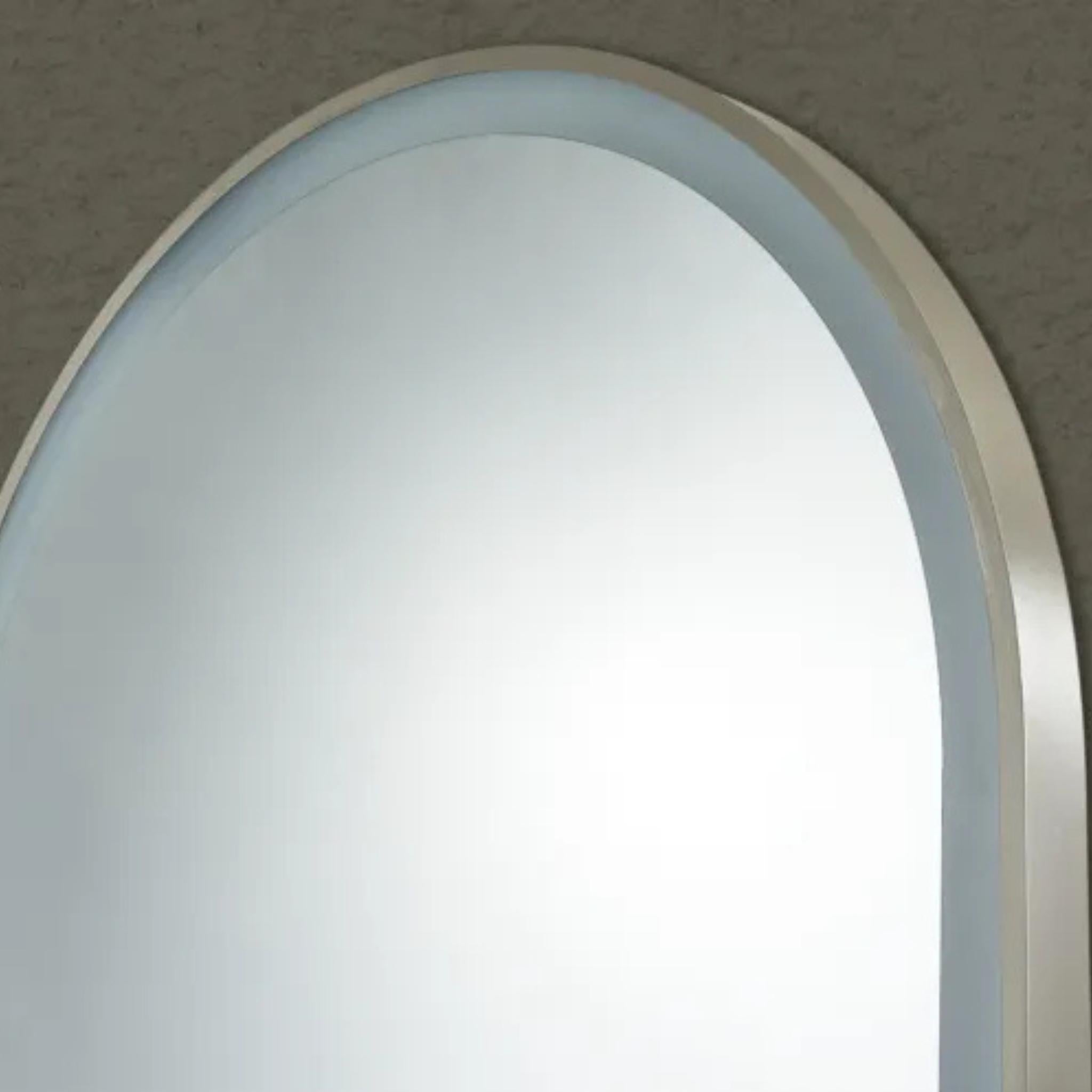 POSEIDON AURA ARCH IRON FRAMED FRONTLIT LED MIRROR BRUSHED NICKEL 600X900MM