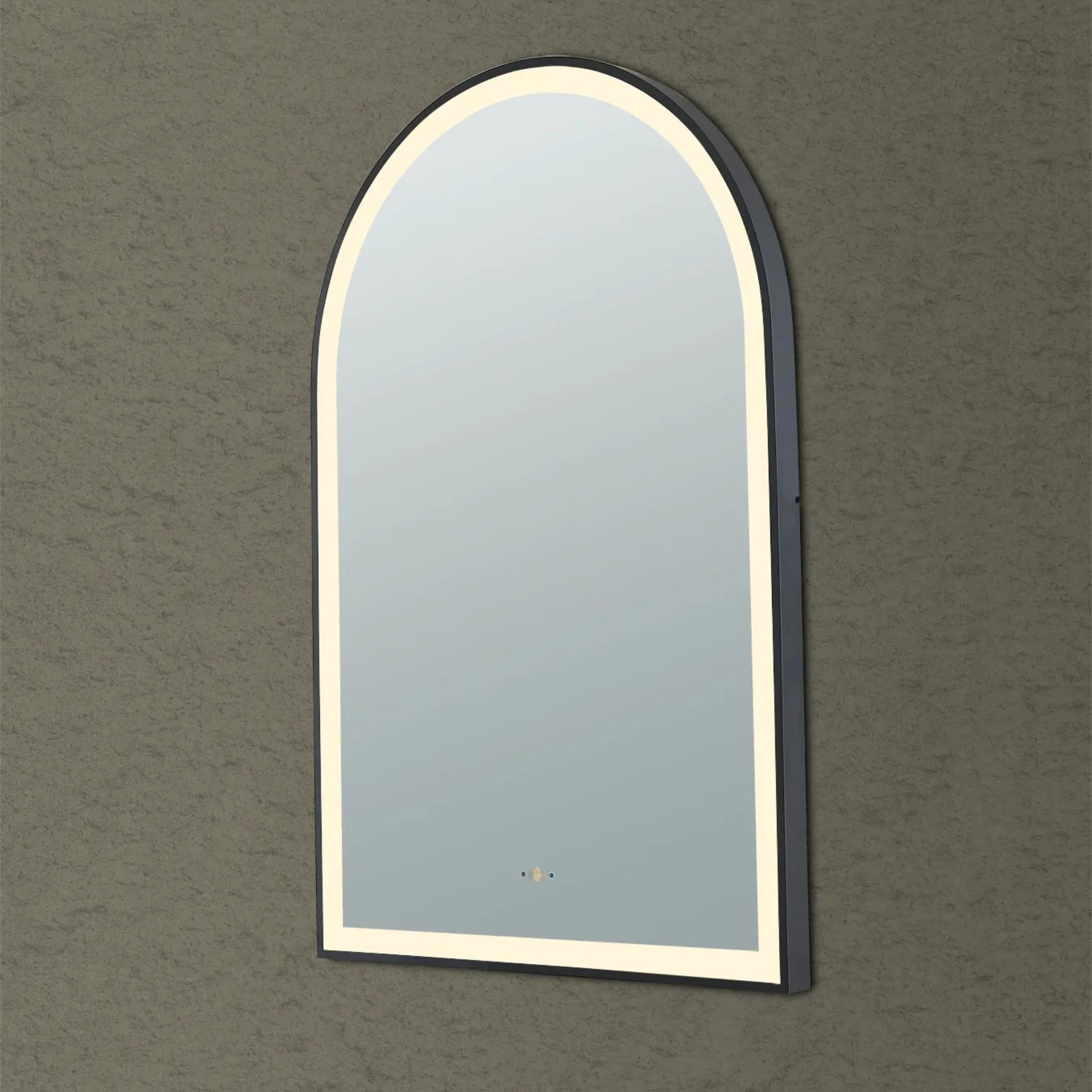 POSEIDON AURA ARCH IRON FRAMED FRONTLIT LED MIRROR MATTE BLACK 600X900MM
