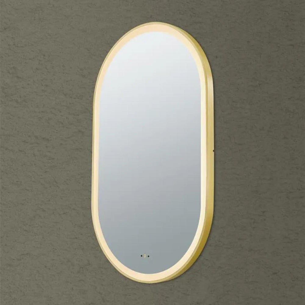 POSEIDON OLIVIA OVAL IRON FRAMED FRONTLIT LED MIRROR BRUSHED GOLD 450X900MM