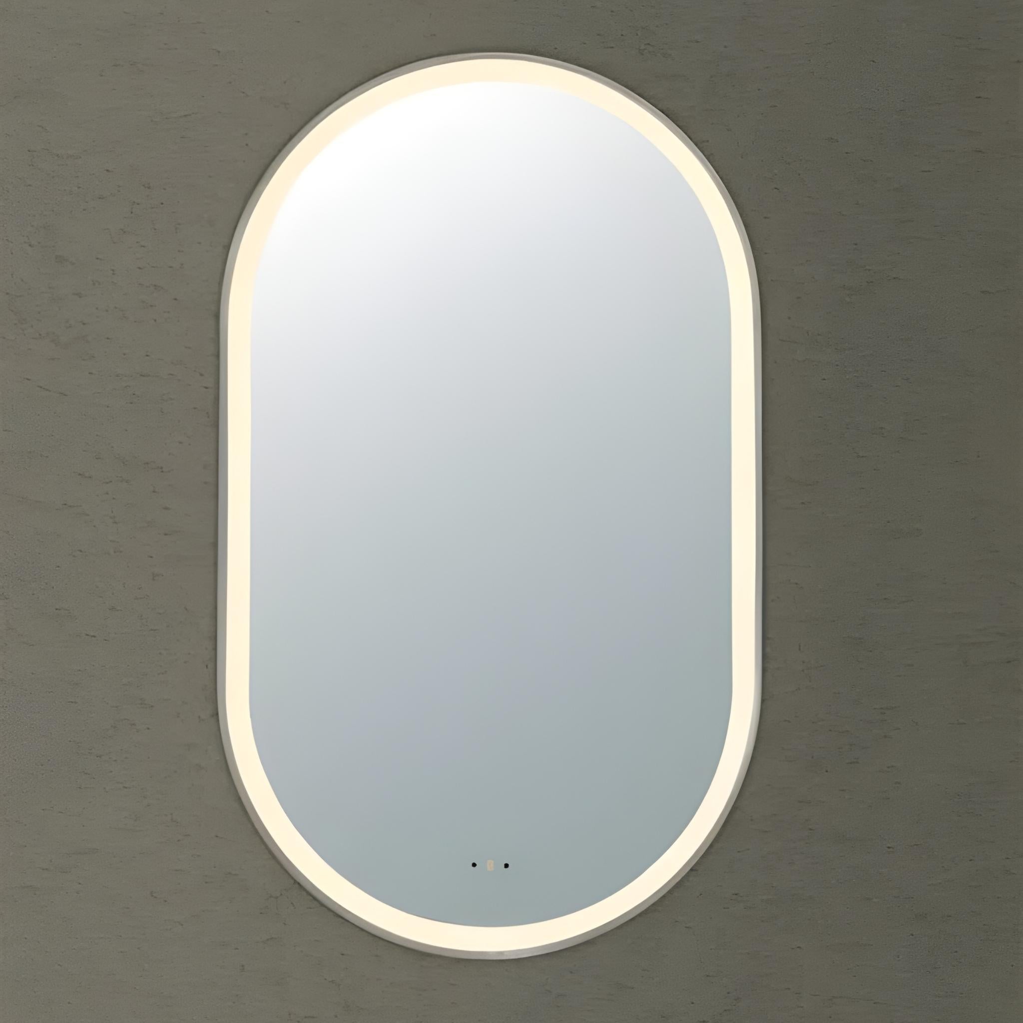 POSEIDON OLIVIA OVAL IRON FRAMED FRONTLIT LED MIRROR BRUSHED NICKEL 450X900MM