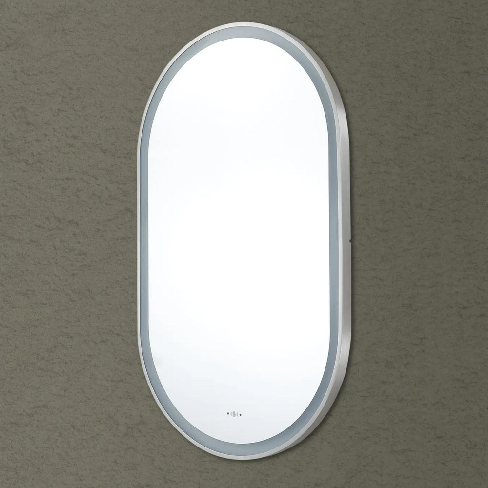POSEIDON OLIVIA OVAL IRON FRAMED FRONTLIT LED MIRROR BRUSHED NICKEL 450X900MM