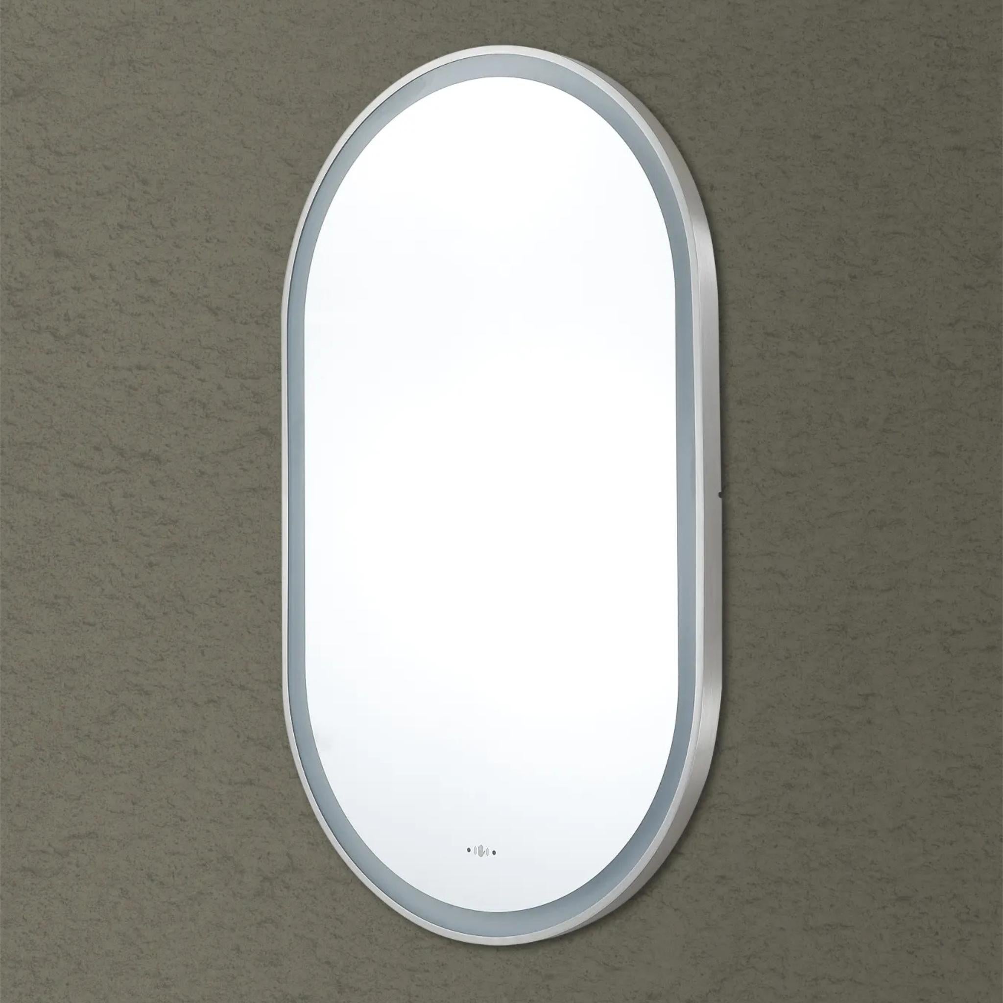 POSEIDON OLIVIA OVAL IRON FRAMED FRONTLIT LED MIRROR BRUSHED NICKEL 450X900MM