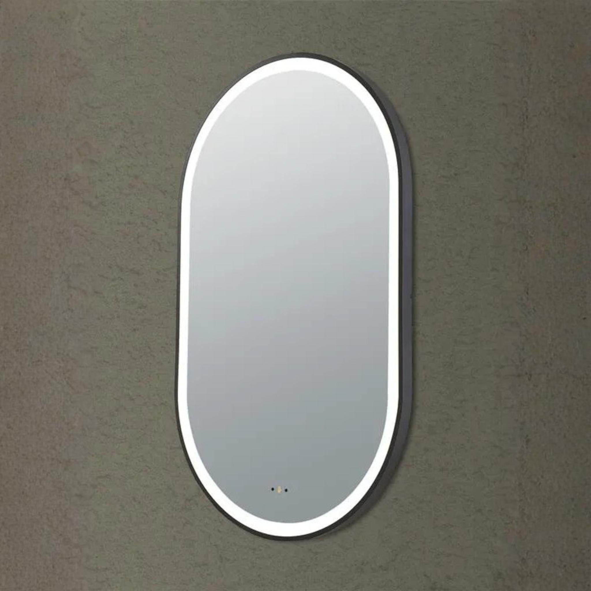 POSEIDON OLIVIA OVAL IRON FRAMED FRONTLIT LED MIRROR MATTE BLACK 450X900MM