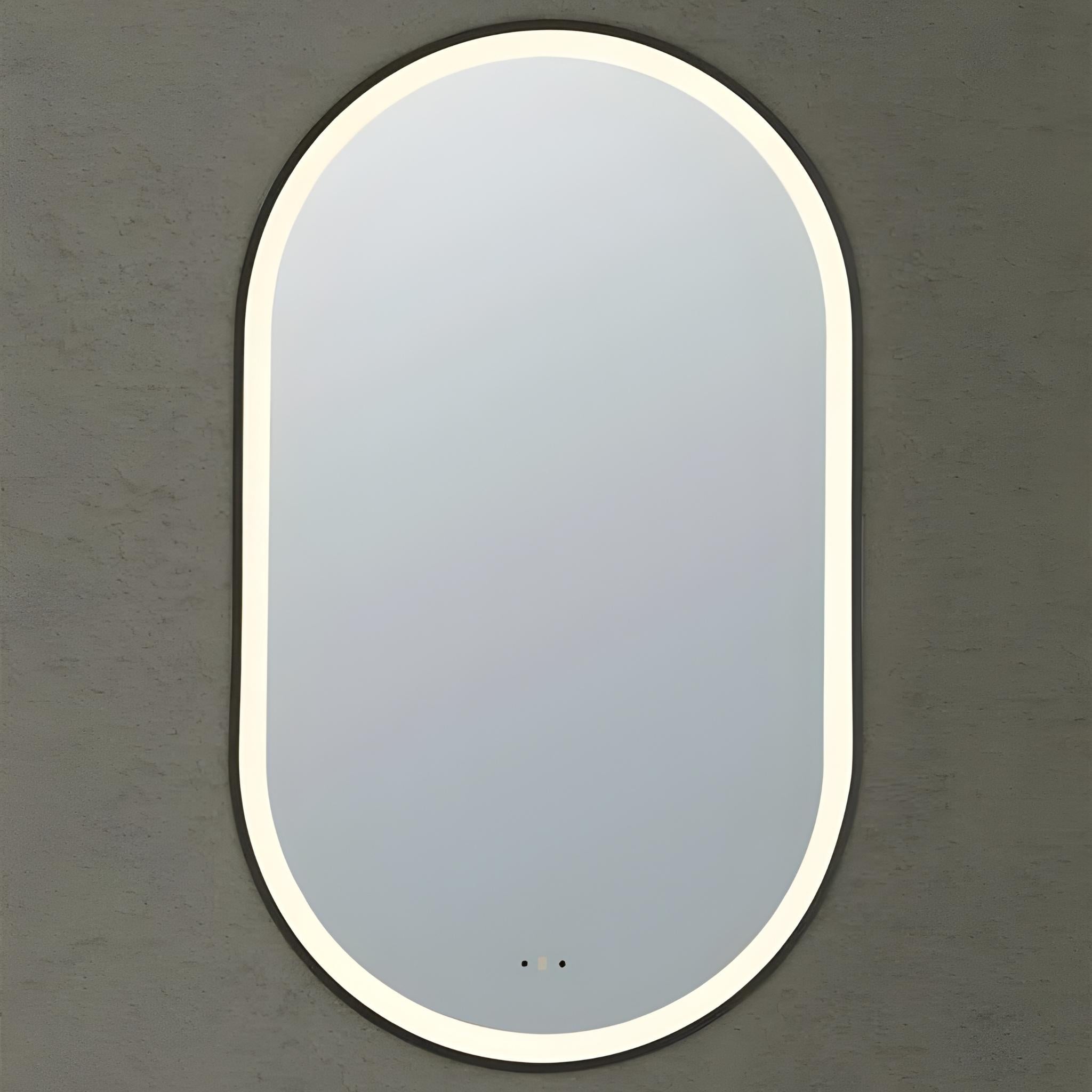 POSEIDON OLIVIA OVAL IRON FRAMED FRONTLIT LED MIRROR MATTE BLACK 450X900MM